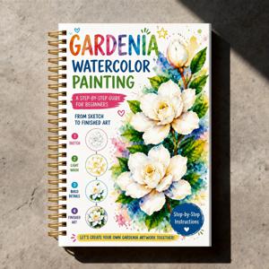 32페이지 가든니아 수채화 그림 연습 책, 성인 초보자용 단계별 그림 워크북 (14가지 꽃 일러스트 포함), 수채화 그림 가이드 및 컬러 연필 드로잉 연습 책 (미술 애호가를 위한)