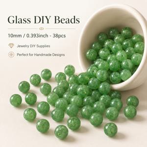 38개 그라스 그린 아이스 크랙 물감 구멍 있는 루즈 비즈, 10mm 표준 원형 비즈, 팔찌 목걸이 귀걸이 장식, 수제 추가 및 주얼리 제작에 적합, 쉬운 활용도와 다양한 신선한 스타일, 창의적인 주얼리 재료 팩
