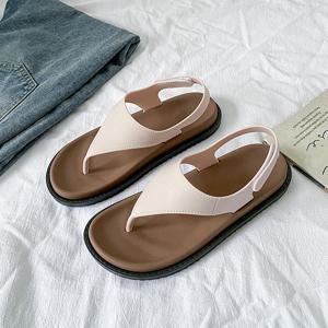 여성용 플랫 슬리퍼 신상 레트로 토 포스트 백 스트랩 스타일 T-스트랩 샌들, 벨크로 클로저 출퇴근 해변 올매치 플랫 T-스트랩 슬리퍼, 여성 신발