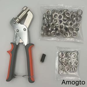 Amogto 필수 아일렛 펀치 키트, 3/8인치 10mm 내경 그로밋 공구 키트, 가죽 캔버스 펀치 펜치 세트, DIY 타포린, 인조 패브릭 프로젝트, 재봉 및 공예용 아일렛 100세트(총 200개) 포함