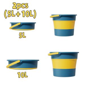 2개 세트 5L+10L 접이식 양동이 - 휴대용 양동이, 휴대 및 보관이 간편, 가볍고 공간 절약형 디자인, 튼튼한 손잡이 디자인, 캠핑, 세차, 욕실, 주방, 여행에 적합 - 가정, 차고, 야외 활동을 위한 소형 접이식 양동이 - 캠핑 야외 필수품, 실용적인 세차 용품