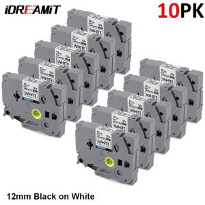 10팩 12mm 라미네이트 화이트 테이프 TZe-231 TZ-231 호환, 0.47인치 1/2'' 블랙 온 화이트 라벨 메이커 테이프, P--Touch PT- PT- PTD600 라벨 메이커 호환