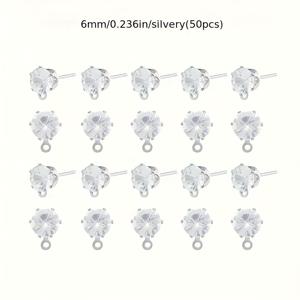 6mm 유리 인레이 스터드 귀걸이 50개, 반짝이는 액세서리, DIY 귀걸이 및 화려한 주얼리 제작용품에 적합
