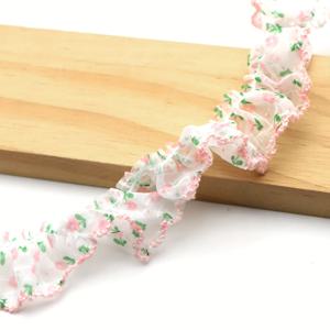 1야드 2.5cm 폭 시폰 레이스 트림, 주름과 러플 엣지, 꽃무늬 패브릭 리본 - 의류 밑단, 헤드웨어, 홈 데코, DIY 재봉, 인형 액세서리, 베개 장식용