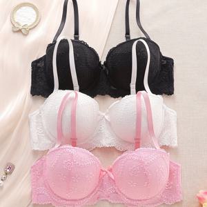 3pcs 세트, 웨스턴 섹시 란제리, 하프컵 레이스 푸쉬업 슬림 브라