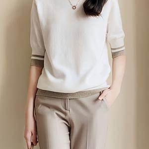 새로운 패션 봄 여름 가을 여성용 라운드넥 반팔 대비 이지 베이직 피부 친화적 편안한 인품 출퇴근 다용도 베이스 레이어 통기성 캐주얼 탑