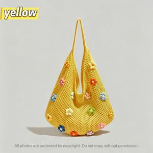 여성용 크로셰 우븐 숄더백, 3D 화려한 꽃무늬, 할로우 메쉬 대용량 레이지스타일 토트백, 여름 해변 메쉬 니트 핸드백, 데일리 출퇴근용 니치 디자인 캐주얼 지갑
