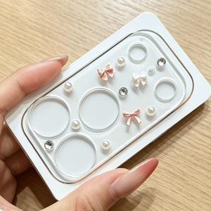 세련되고 귀여운 3D 핑크 블루 리본 진주 투명 카메라 보호 필름, 아이폰 17 Pro Max/17 Pro 유리 렌즈 보호 필름 호환