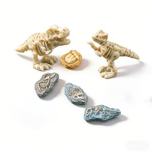 6개 시뮬레이션 공룡 화석 조각상, 3D 공룡 해골 모델 2개 및 화석 슬레이트 4개 포함, 레진 소재, 가정용 데스크탑 장식 창의적인 장식품, 풍경, 공룡 매니아 생일 선물에 적합