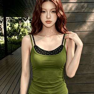 한국 스타일 물방울 패치워크 멜빵 조끼 여성 여름 슬림핏 그린 대비 색 섹시 핫 탑 레이어드 느낌