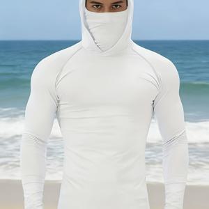 1개 고탄력 통기성 속건성 후드 하이넥 남성용 스포츠 탑, 사계절용, 피트니스 트레이닝, 볼 스포츠, 러닝, 해변 레저, 아웃도어 낚시 패션 남성 의류에 적합