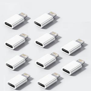 10개 USB-C-Lightning 어댑터, Type-C 암-Lightning 수 충전 및 데이터 전송 컨버터 (아이폰 14/13/12/11/X, 아이패드, 에어팟, 아이팟용), 미니 휴대용 어댑터