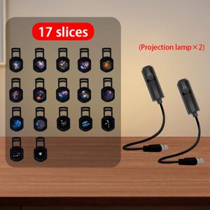 갤럭시 별자리 프로젝터 무드등 2개 세트, USB 사진 투사 램프, 교체 가능한 패턴, 360° 조절 각도, 벽 천장용 분위기 조명, 크리스마스 포함 13개 기념일용 완벽한 선물