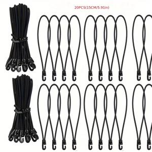 20개입 두꺼운 탄성 로프 후크 - 탄성 라텍스 플라스틱 캠핑 로프, 다중 길이 (15Cm) 텐트, 타프, 트럭, 가정용 - 전천후 찢김 방지, 야외 고정 추가, 필수품, 야외 활동 및 건설에 적합한 내구성