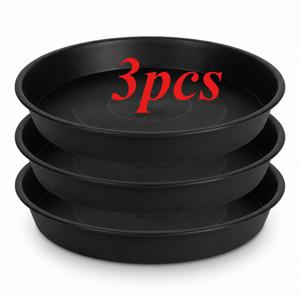 3개 묶음 13.38인치 원형 화분 받침, 검정색 플라스틱 화분 물받이 트레이, 실내외 정원 화분용 누수 방지 물받이
