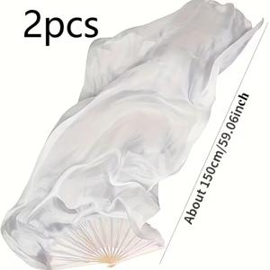 우아한 화이트 벨리댄스 부채 2개, 전통 및 현대 의상용, 식물 테마의 긴 스카프 스윙댄스, 무대 공연, 솔로 콘서트, 벨리댄서용 - 대규모 행사 및 코스튬 댄스를 위한 패션