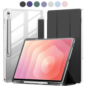 삼성 탭 S11 S10 라이트 S9 S10 FE 플러스 A9 A11 플러스 A8 S6 라이트 SM-//X520/X510/X810/X610/X820/X110/X133/X210/X233//P610/P613/P620용 투명 태블릿 케이스, 투명 후면 TPU 충격 방지 프레임 커버 [내장형 펜슬 홀더, 자동 슬립/웨이크 지원]