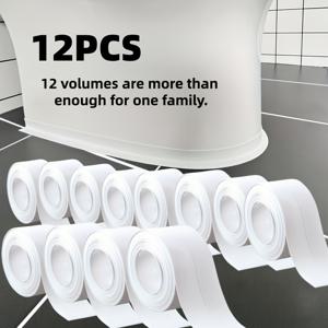 12롤 팩 자가 점착 PVC 실링 스트립, 실링 테이프, 샤워실, 주방, 욕실 및 코너 장식에 적합 (정확히 사용하기에 충분함)