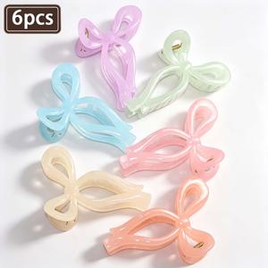 여성용 젤리 리본 헤어 클립 6개, 투명 파스텔 리본 머리핀, 귀여운 속이 빈 리본 악어 헤어 클립, 데일리 헤어스타일을 위한 가벼운 헤어 장식