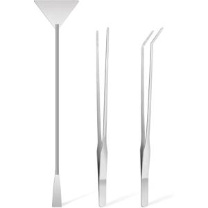 어항 용품 3pcs 세트, 스테인리스 스틸 어항 도구 키트 (긴 손잡이 어항 핀셋, 곡선 핀셋, 수생 식물 스크레이퍼 포함), 어항 청소 및 식물 다듬기용