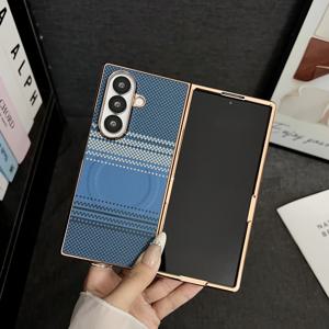 휴대폰 케이스 - 슬림 패션 멀티 컬러 체크 무늬 인조 가죽 접이식 케이스, 삼성 갤럭시 Z 폴드 8 울트라/8 와이드/7/6/5/4 호환, 전기 도금, 무선 충전, 전체 방수 충격 방지 커버