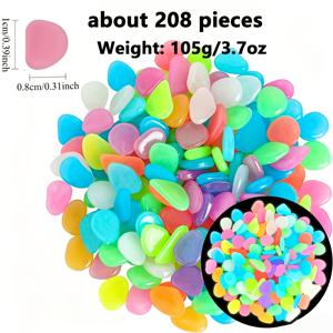 208개/106.88G 야광 스톤, 1.02Cm 사이즈 혼합 색상 야광 장식, 수족관, 어항, 보도, 정원 통로, 파티오, 데크, 잔디밭 및 마당 장식에 적합, 조약돌 장식, 햇빛으로 어둠 속에서 빛나는 스톤
