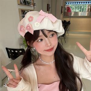 구름처럼 촉촉한 크림 베레모, 리본 장식, 통기성 좋고 얼굴을 작게 보이게 함, 여성용 귀여운 큰 화가 모자, 넓은 머리둘레, 매우 다용도