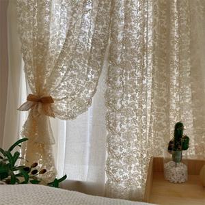 레트로 자카드 툴 커튼 슈트와 막대 가방, 폴리에스터 메쉬 레이스 자수 장식 보드, 침실, 주방, 식당에 적합 - 세탁 가능, 안감 없음, 로맨틱 테마, 사계절 내내 사용 가능