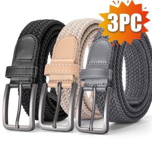 남성용 3개입 탄성 벨트 - 1 3/8인치 폭 탄성 골프 벨트, 캐주얼 원단, 캐주얼 벨트 | 탄성 벨트, 블랙 청바지/스포츠웨어, 범용 내구성 및 편안한 출퇴근 벨트