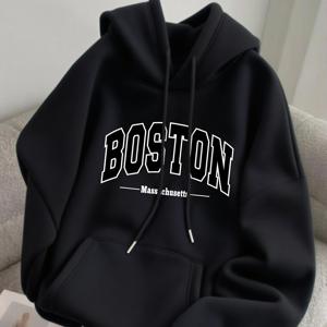 남성용 플리스 후드 스웨트셔츠 BOSTON 가을/겨울 다용도 스포츠 캐주얼 편안한 후드 스웨트셔츠