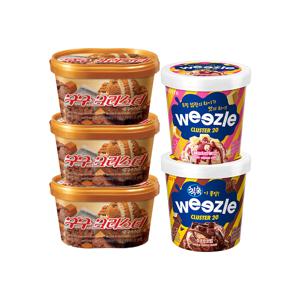 롯데웰푸드 구구크러스터 660ml x 3개+위즐 초코초코밤 660ml x 1개+위즐 베리치즈케익 660ml x 1개