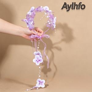 AYLHFO 1개 봄 여름 신상 컬러풀 인조 꽃 긴 태슬 땋은 머리띠, 귀여운 스타일 난초 꽃 긴 체인 비즈 태슬 머리띠 여아용, 아동용 인조 꽃 화환, 데일리 및 파티 착용에 적합, 모든 계절