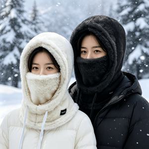 남녀 공용 겨울 플리스 발라클라바 모자 2개 세트, 방풍 및 보온 기능이 있는 목 보호대, 스키, 사이클링, 야외 스포츠를 위한 커플 및 가족용 모자