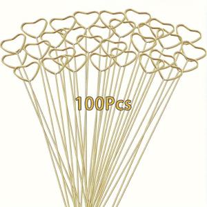 [골든 메탈 플라워] 100개 골든 메탈 플라워 카드 홀더 | 플로리스트, 공예, 선물, 크리스마스, 추수감사절, 새해, 발렌타인데이, 파티 행사용 다용도 부케 클립