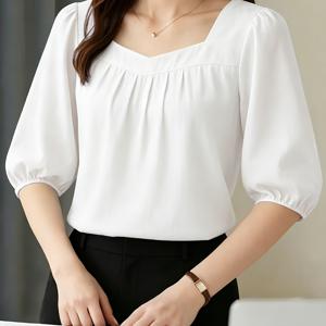 여성용 우아한 패션 스퀘어넥 3/4 소매 블라우스 루즈핏 야외 캐주얼 탑