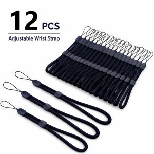 조절식 땋은 손목 랜야드 12개 팩, 잠금장치가 있는 블랙 나일론 손목 스트랩, USB 플래시 드라이브, 열쇠, 신분증, 랜야드 구멍이 있는 카메라 및 휴대폰 케이스용