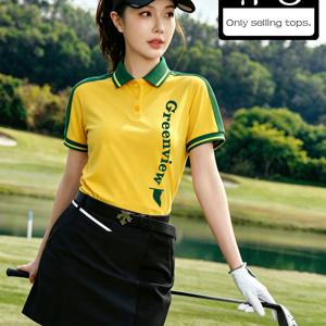 - 아시아 사이즈 여성용 컬러 블록 핏 반팔 티셔츠, 레트로 프레피 스타일, 골프 폴로넥 티 (코드 -52)