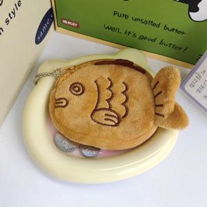 플러시 코인 백 브라운 스냅퍼 피쉬 머니 파우치 립스틱 헤드폰 데이터 케이블 보관백 학교가방 펜던트