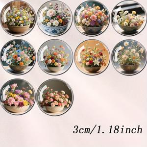 10개입 꽃병 속 꽃 대형 3D 레리프 유리 냉장고 자석 창의적인 미술 냉장고 자석 주방 사무실 및 가정 장식 화이트보드 보관 캐비닛 캐비닛 및 식기세척기, 휴가에 이상적인 완벽한 선물