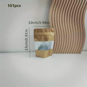 101개입 새로운 골드 포일 스탠드업 파우치 (윈도우 포함), 젤리, 차, 비스킷, 커피 포장 백, 밀봉 가능 지퍼 백