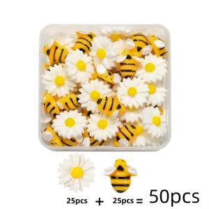 50개 혼합 벌 데이지 플랫백 레진 참 DIY 폰케이스, 냉장고 자석, 머리핀, 문구류, 컵 장식 액세서리