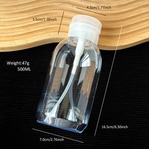 200ml/300ml/500ml 대용량 투명 원형 숄더 누름식 병, 네일 아트용, 매니큐어 리무버, 클렌징 워터, 알코올, 메이크업 리무버용 액상 디스펜서 병, 빈병 도구, 화장품 디스펜서 병