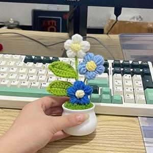 3D 수제 코바늘 뜨개질 선인장 & 화분 세트 - 실물 같은 인조 식물, 녹색 잎, 핑크, 옐로우, 레드, 퍼플, 브라운 - 유지 보수 불필요 실내/실외 장식, 가정, 사무실, 크리스마스 - 내구성 좋은 폴리에스터 소재, 탁상 장식, 웨딩부케, 탁상장식, 실크플라워, 인조꽃, 조화부케, 꽃 조화