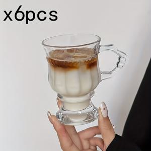 빈티지 아이리쉬 커피 컵 6개 세트, 손잡이 있는 투명 아이리쉬 커피 컵, 받침대형 받침대, 내열성, 커피, 라떼, 카푸치노, 스무디, 냉온수용 고강도 컵