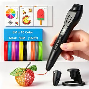3DLNK 새로운 업그레이드 3D 프린팅 펜, 막힘 방지 노즐, 사용하기 쉬움, PLA 필라멘트: 각 10색 X5M, 총 50M/165Ft, 휴대용 보관 가방 및 컬러 선물 상자 포장 포함, 3DLNK - 사랑하는 사람들을 위한 완벽한 선물