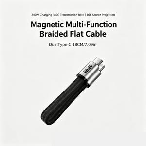 Wowssyo 240W 마그네틱 USB C 케이블 18cm, 80Gbps 고속, 16K 비디오, 짧은 브레이디드 Type C to C 마그네틱 충전 코드