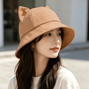 일본식 카와이 고양이 귀 버킷햇 - 스위트 & 쿨 3 더블 이어 디자인, 루즈핏 썬햇, 모든 머리 크기에 적합, 야외, 쇼핑, 테마 이벤트용 경량, 단색 캐주얼