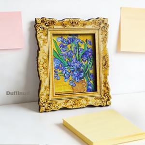 DUFLINUD 반 고흐 수선화 수초 냉장고 자석 - 반 고흐의 청자색-보라색 수선화와 밝은 노란색 배경의 미니어처 목재 장식용품, 인조목 뒷면, 냉장고용, 휴일 선물용