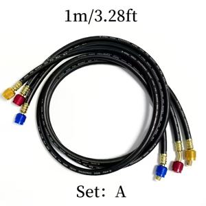 블랙 호스 냉매 충전 호스 세트 1M/1.5M/2M/ 에어컨 충전 호스 그룹 1/4인치 SAE 600 PSI, 에어컨 냉매 호스 R134A, R12, R22, R502, 냉매에 적합