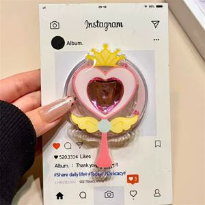 큰왕관 핑크 하트 매직 막대 자석 휴대폰 스탠드, 데스크탑 게으른 스탠드 휴대용, 미니 접이식 패션 휴대폰 액세서리, 휴대폰 장식 지지대 랙, 선물 파티 아이템, 자석 링 포함 (휴대폰 케이스 미포함)